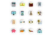 Banking icons set, flat style