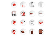 Kitchen utensil icons set, flat