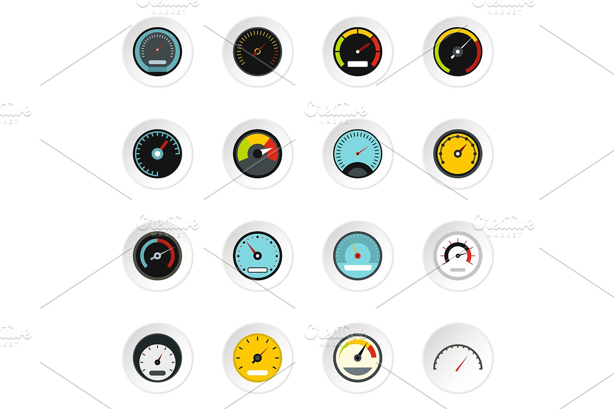 Speedometer icons set, flat style in Objects - product preview 8