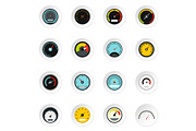 Speedometer icons set, flat style