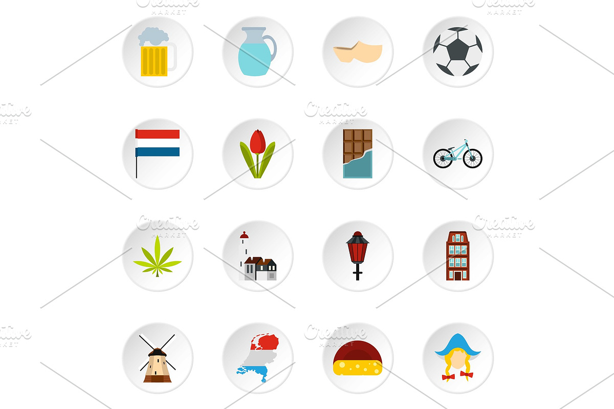 Netherlands icons set, flat style in Objects - product preview 8