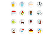 Netherlands icons set, flat style