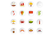 Vietnam icons set, flat style
