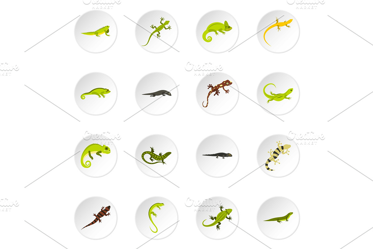 Amphibian icons set, flat style in Illustrations - product preview 8