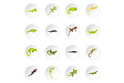 Amphibian icons set, flat style