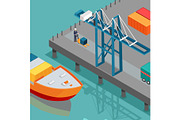 Cargo Port Illustration in Isometric