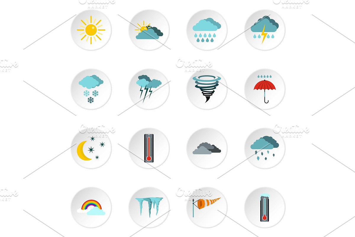 Weather icons set, flat style in Objects - product preview 8