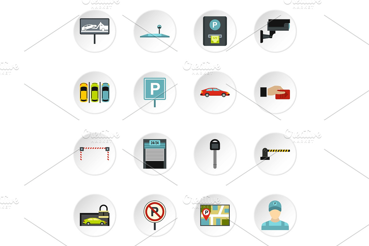 Parking icons set, flat style in Illustrations - product preview 8
