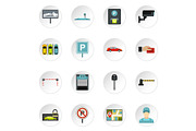 Parking icons set, flat style