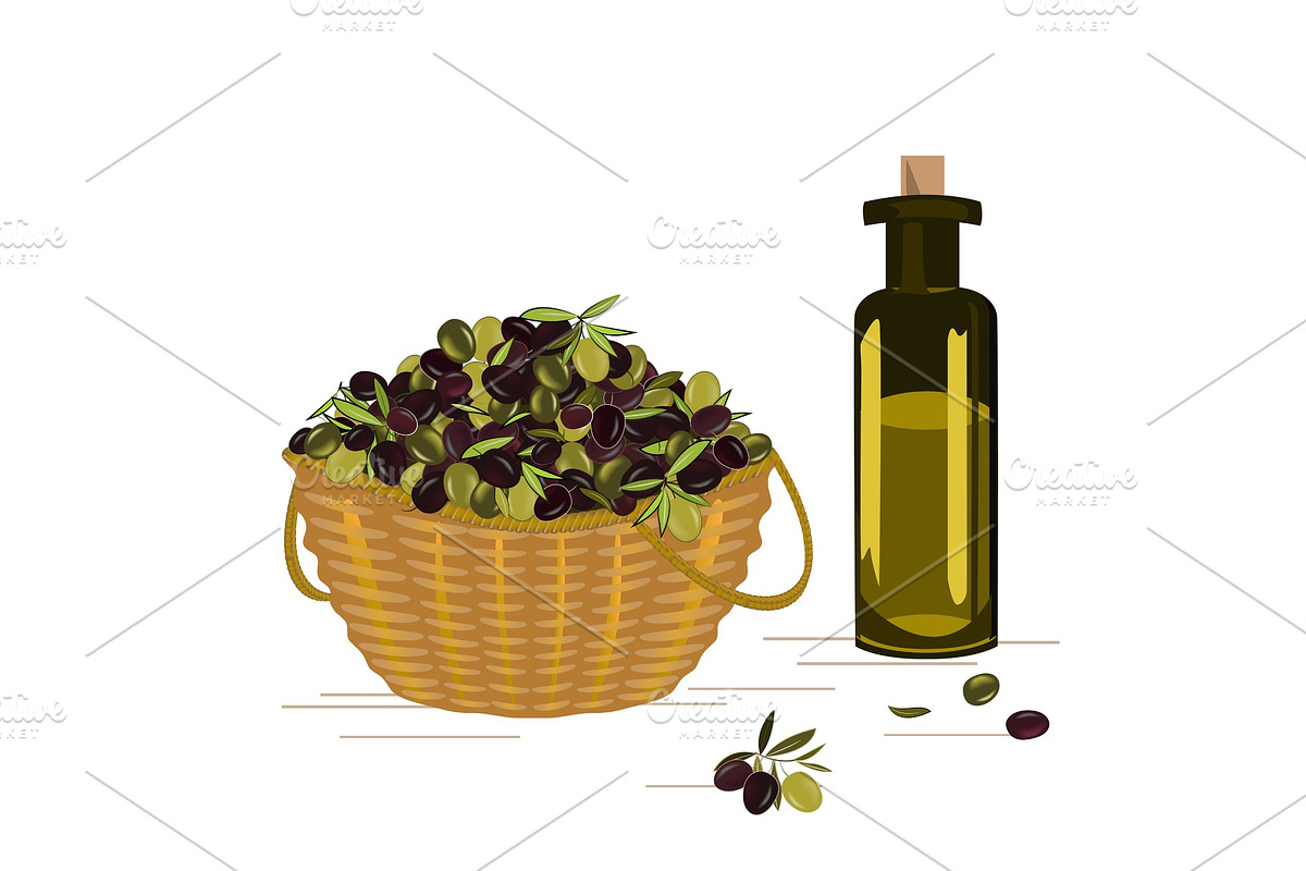 Vector basket with ripe olives in Illustrations - product preview 8