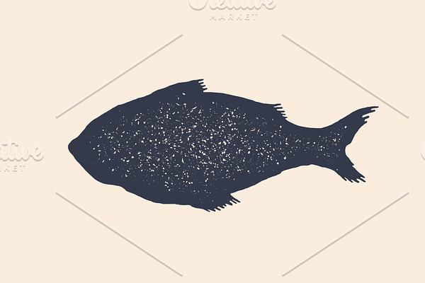 Fish, silhouette. Vintage logo