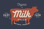 Milk, cow. Logo with cow silhouette
