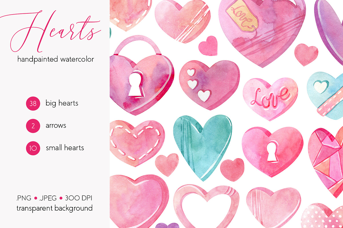 Watercolor Hearts Collection in Objects - product preview 8