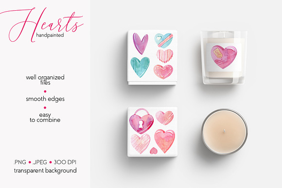 Watercolor Hearts Collection in Objects - product preview 2