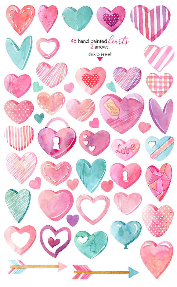 Watercolor Hearts Collection in Objects - product preview 3