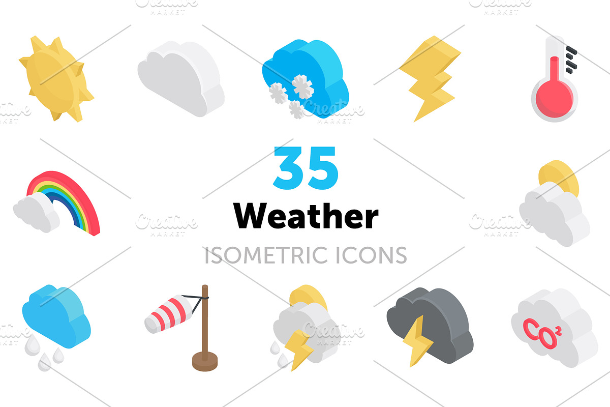 35 Weather Isometric Icons in Icons - product preview 8