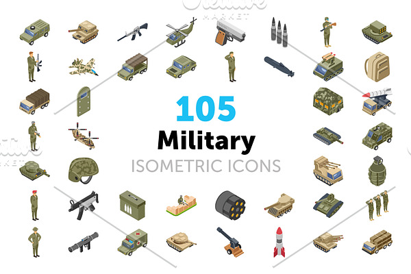 105 Military Isometric Icons