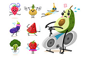 Sports fruit characters. Set