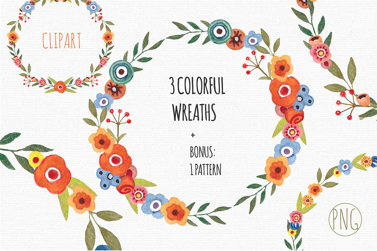 Floral Watercolor Wreath Clipart in Illustrations - product preview 8