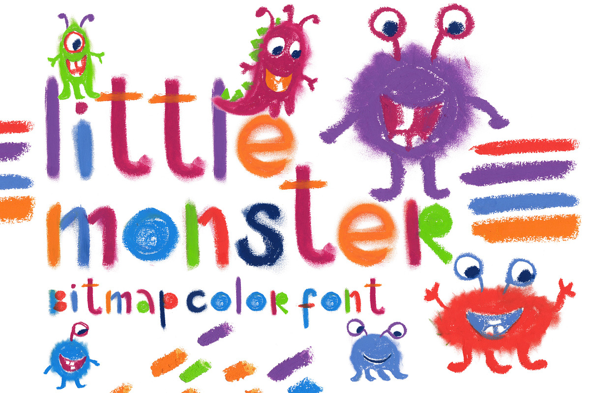 "Little monster" bitmap color font in Colorful Fonts - product preview 8