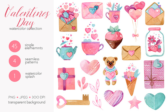 Watercolor Valentines Day Collection in Objects - product preview 3