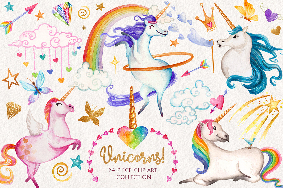 Watercolor Unicorns Graphics in Illustrations - product preview 8