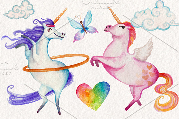 Watercolor Unicorns Graphics in Illustrations - product preview 1