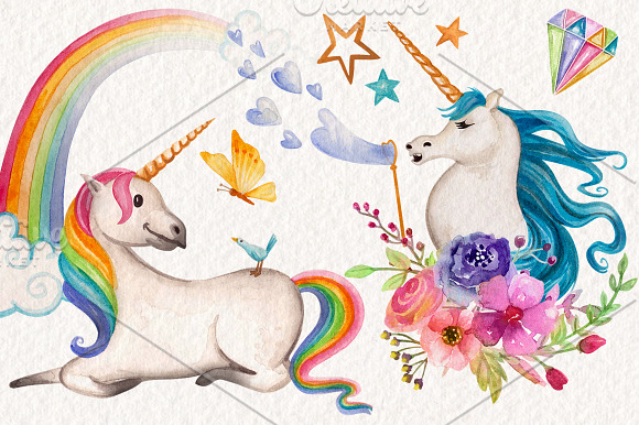 Watercolor Unicorns Graphics in Illustrations - product preview 2