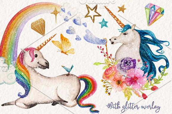 Watercolor Unicorns Graphics in Illustrations - product preview 4
