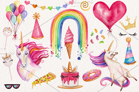 Watercolor Unicorn Birthday Party in Illustrations - product preview 1