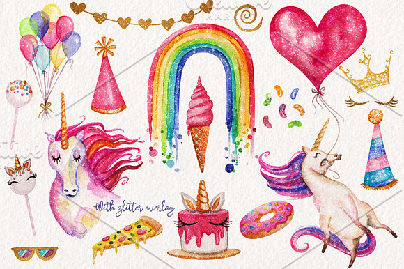 Watercolor Unicorn Birthday Party in Illustrations - product preview 2
