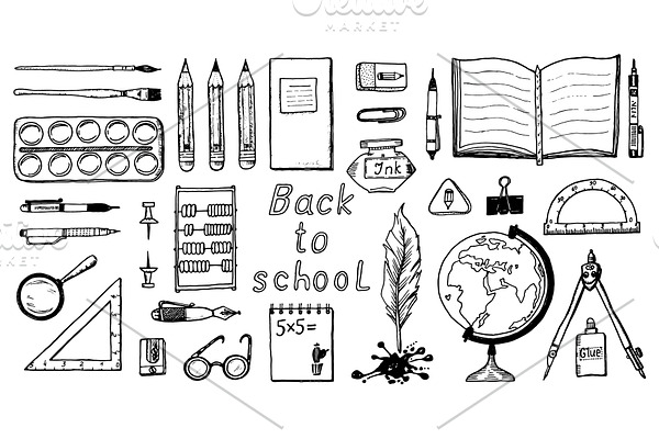 Back to school. Doodle symbols