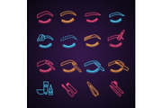 Eyebrows shaping neon light icons
