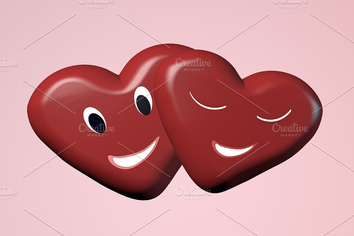 3d two red heart for happy st valent in Illustrations - product preview 8