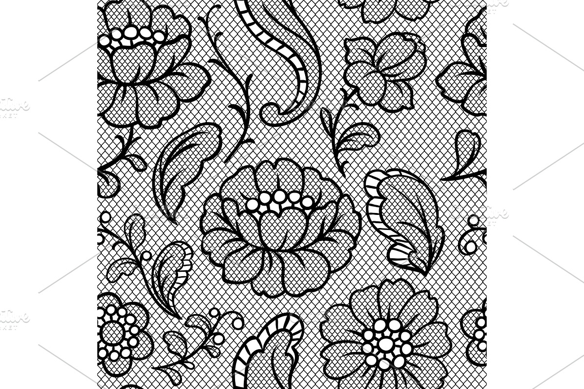 Seamless lace pattern with flowers. in Patterns - product preview 8