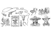Set of cowboys. Western icons