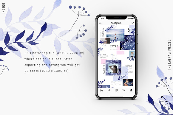 Instagram PUZZLE template - Indigo in Instagram Templates - product preview 2