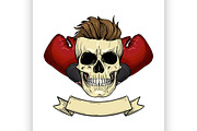 Color angry skull with boxing gloves