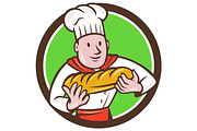 Baker Holding Bread Loaf Circle Cart
