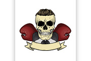 Color angry skull with boxing gloves