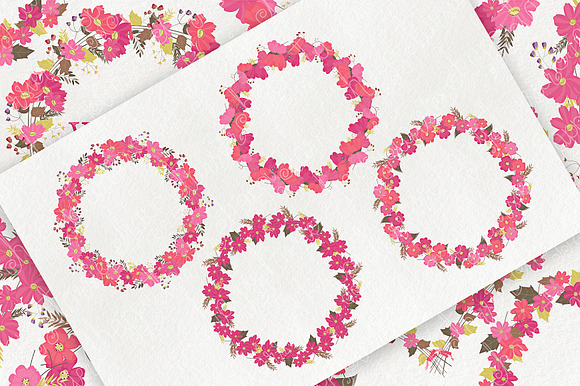 Cosmos 01 Wreaths - Flower Clipart in Illustrations - product preview 2