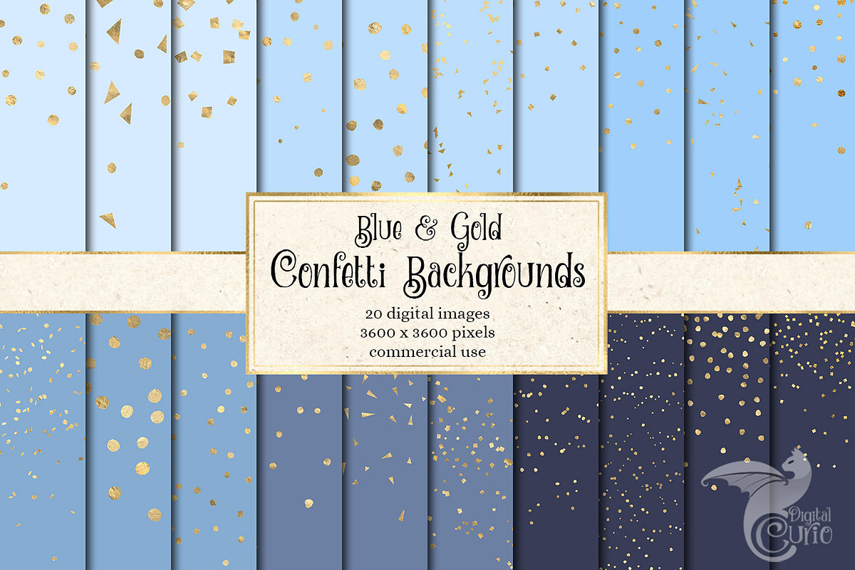 Blue and Gold Confetti Backgrounds in Textures - product preview 8