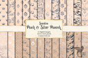 Peach & Silver Peacock Digital Paper