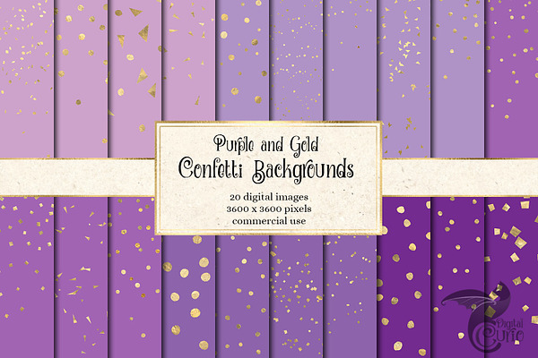 Purple and Gold Confetti Backgrounds