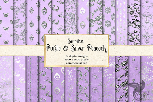 Silver & Purple Peacock Patterns