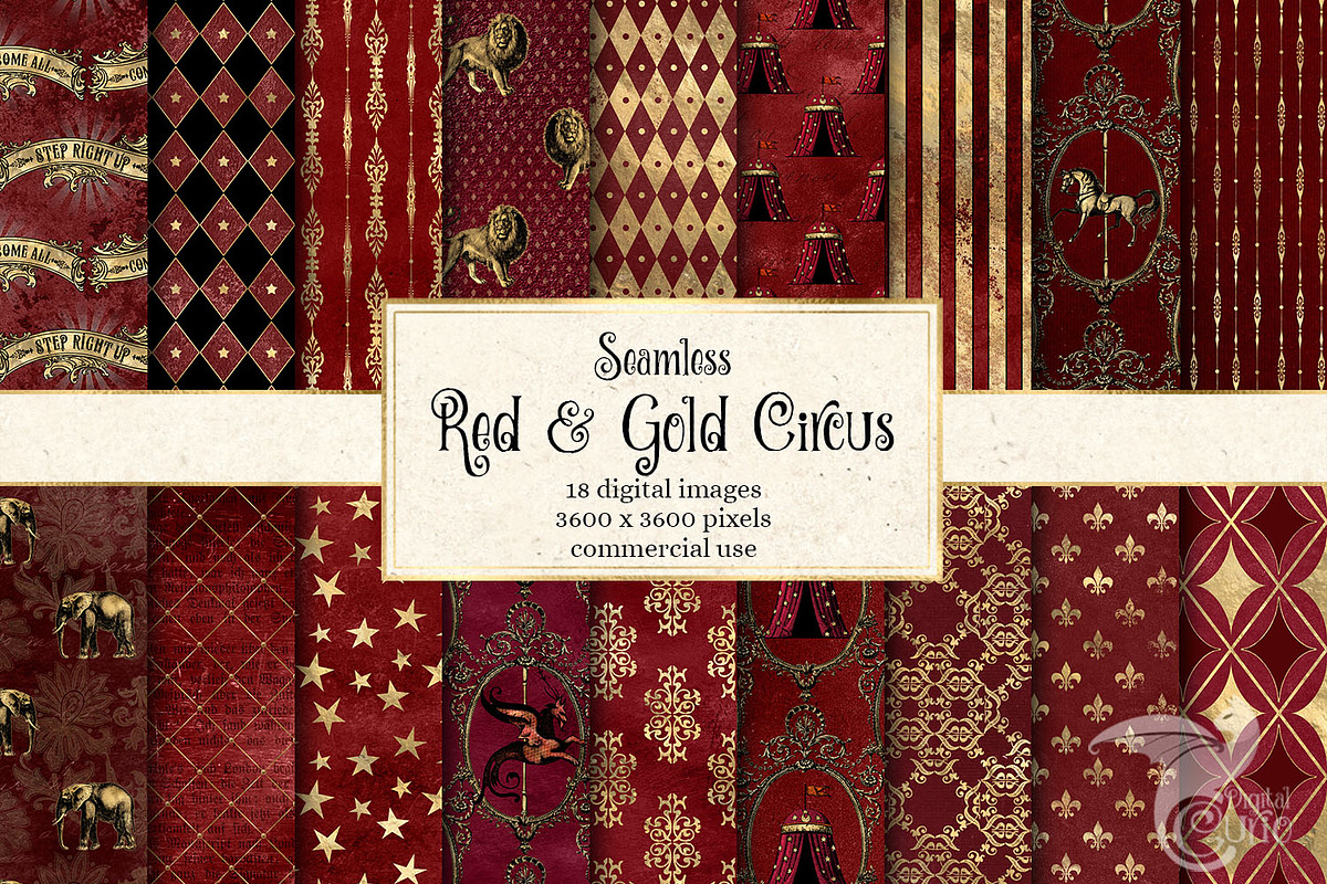 Red and Gold Circus Digital Paper in Patterns - product preview 8
