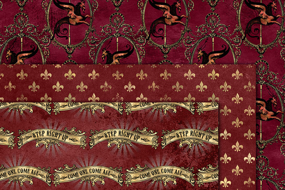 Red and Gold Circus Digital Paper in Patterns - product preview 1