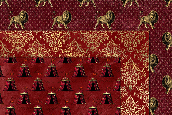 Red and Gold Circus Digital Paper in Patterns - product preview 2