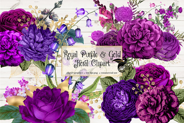 Royal Purple & Gold Floral Clipart