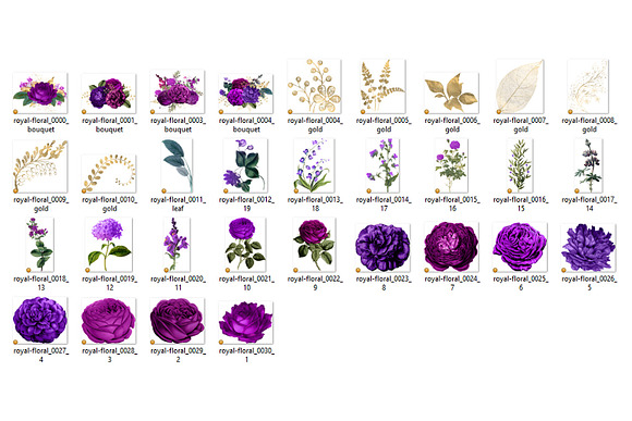 Royal Purple & Gold Floral Clipart in Illustrations - product preview 2